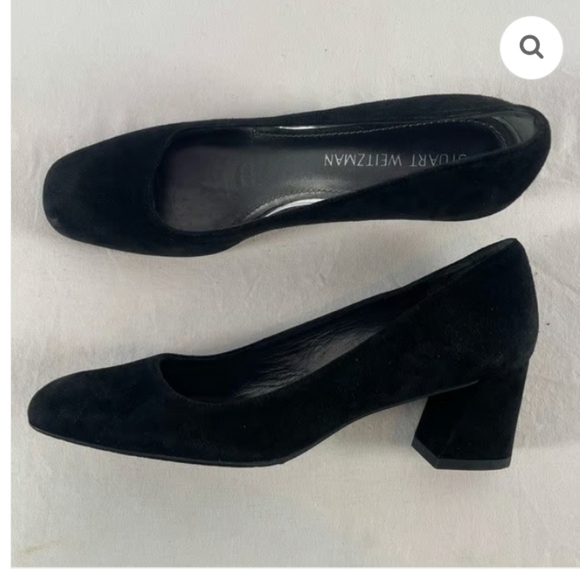Stuart Weitzman Black Suede Marymid Block Heel Classic Festive Elegant Pump 8